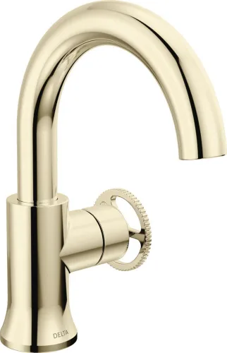 Delta Trinsic - Grifo de baño de arco alto de 1 orificio con mango de rueda, níquel pulido, grifo de fregadero de baño de un solo agujero,