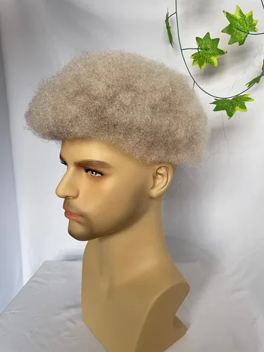 Miniatura 2 de Toupee para hombre de 10 × 8 pulgadas, 100% cabello humano, raíces marrones, degradado 60#, color blanco, pieza de pelo de piel fina, sistema