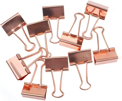 Tofficu Clip para carpeta, 24 unidades, clips de archivo, clips de carpeta de papel, clips de carpeta de oficina, clip de carpeta Elliot de oro rosa
