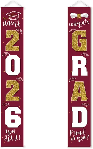 Miniatura 12 de Decoraciones de graduación 2026, cartel de porche negro dorado para clase de 2026, suministros de fiesta de graduados