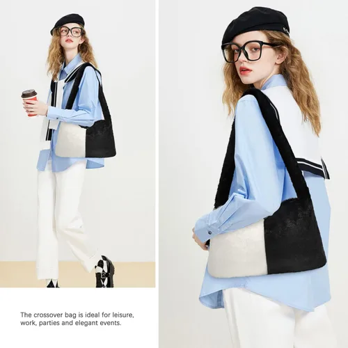 Miniatura 5 de Bolso de mano mullido Y2K Bolso de hombro esponjoso para mujer, bolso de felpa grande, lindo bolso de piel sintética para mujer para otoño e invierno