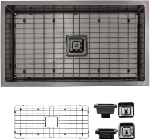 Strictly Sinks Fregadero de Cocina de Montaje Inferior de Un Solo Tazón de 32 Pulgadas – Fregadero Negro Metálico Accesorio de Estante de Diseñador