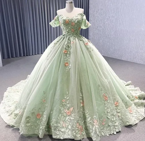 Miniatura 6 de Mauuwy Vestidos de quinceañera de flores florales de encaje de princesa, vestido de baile de tul brillante hinchado dulce 16 vestidos para fiesta