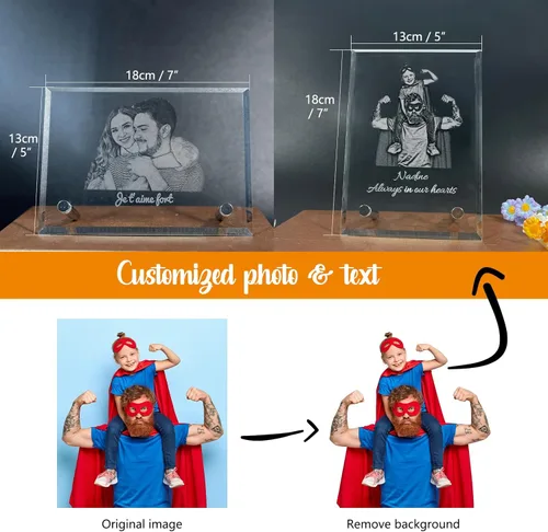 Miniatura 4 de Foto de cristal 2D, marco de boda de cristal personalizado de marcos de fotos de recuerdo, cristal rectangular grabado, regalos personalizados