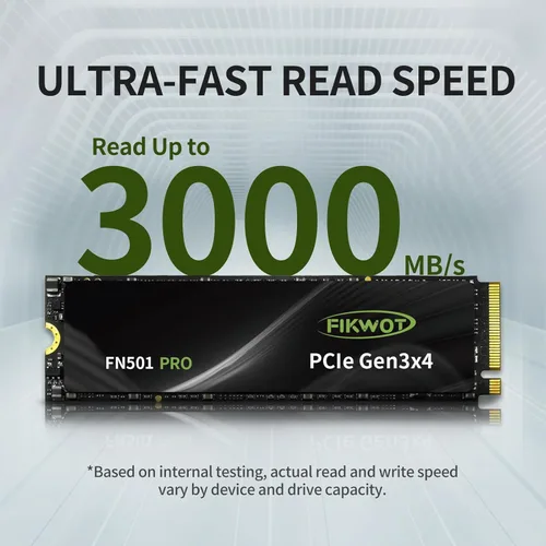 Miniatura 2 de Fikwot FN501 Pro 256GB NVMe SSD - M.2 2280 PCIe Gen3 x4 Unidad de Estado Sólido Interna con pegatina de enfriamiento de grafeno, hasta 3,500 MB/s