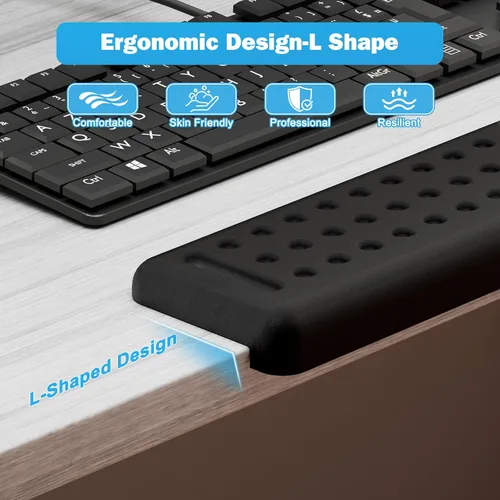 Miniatura 2 de Leolee Reposamuñecas largo para escritorio en forma de L de 23.6 pulgadas, reposamuñecas de espuma viscoelástica negra para escritorio con base