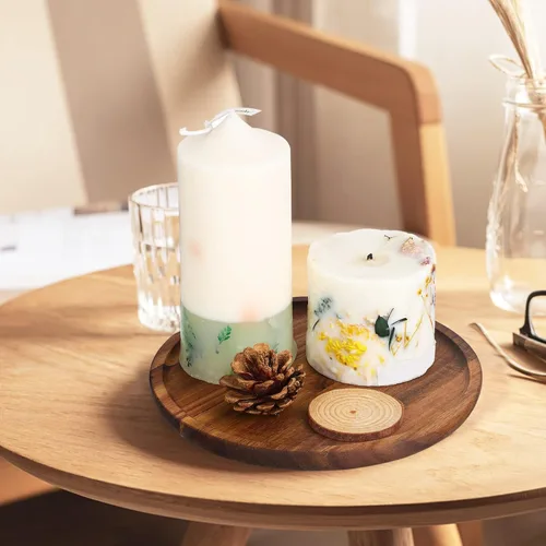 Miniatura 6 de STOBAZA Bandejas decorativas de madera de acacia para mesa auxiliar, juego de 2 bandejas redondas de madera para centro de mesa, bandeja para velas