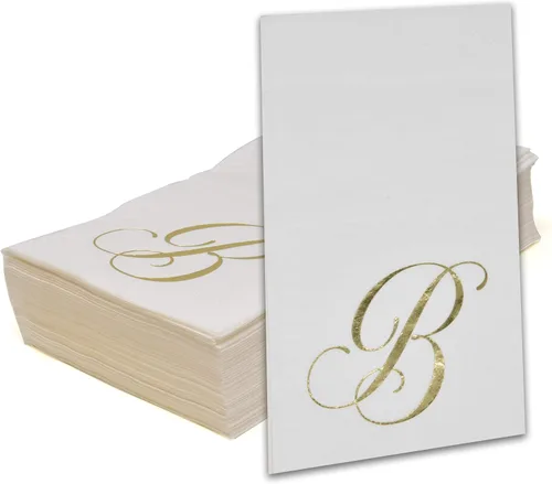 Miniatura 2 de Gift Boutique 100 Servilletas Doradas con Monograma para Invitados Letra B Paquete de Papel Desechable Elegante de Lámina Dorada Metálica Servilleta