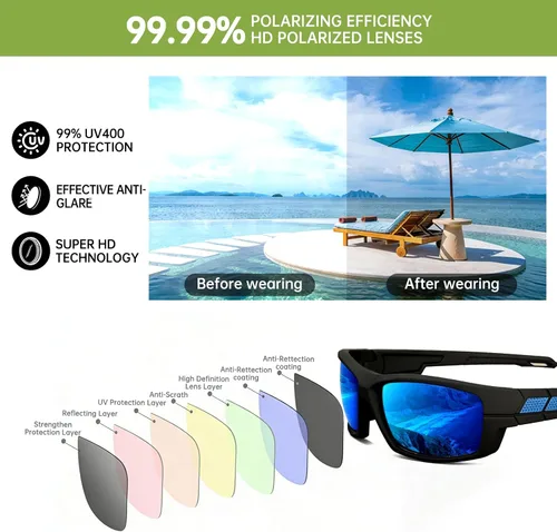 Miniatura 5 de Lentes de sol deportivos polarizados para hombre, envolventes UV400, para correr, pescar, ciclismo y conducir, TR90