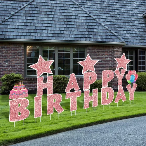 Miniatura 14 de Jetec 18 Piezas de Carteles de Cumpleaños para Patio con Estacas, Carteles de Cumpleaños al Aire Libre de 16 Pulgadas, Decoraciones de Cumpleaños
