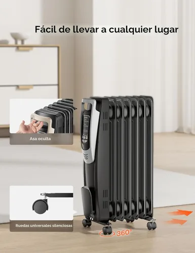Miniatura 8 de PELONIS Calentador de radiador para uso en interiores, habitación grande con control remoto, termostato y pantalla LED, calentador silencioso lleno