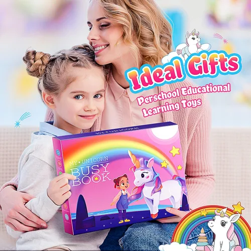 Miniatura 7 de MDINGTD Juguetes Montessori para niños pequeños, regalos de unicornios para niñas de 3 a 5 años, 30 temas, libro ocupado para niños, juguetes