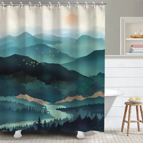 Miniatura 8 de RosieLily Cortina de ducha con diseño de lago de montaña, cielo nocturno estrellado, paisaje de luna y bosque para baño, 72 pulgadas de ancho x 72
