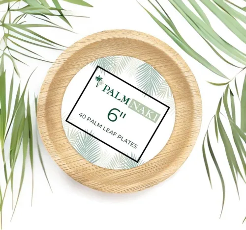 Miniatura 5 de PALM NAKI Platos redondos de hoja de palma (40 unidades) – Vajilla desechable, platos redondos compostables y biodegradables