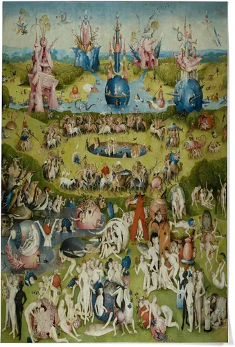 Miniatura 8 de The Garden of Earthly Delights, (artista: Hieronymus Bosch c. 1480), obra maestra clásica