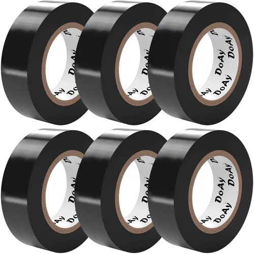 Paquete de 6 cintas eléctricas negras – Cinta de PVC impermeable de 0.75 pulgadas de ancho – Resistente a la intemperie, fuerte adhesivo, ignífugo –