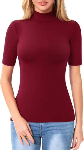 Miniatura 4 de MANGOPOP Camiseta ajustada de manga larga con cuello alto falso para mujer, manga 34