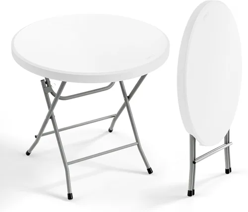 Miniatura 9 de VINGLI Mesa redonda plegable para banquetes comerciales de 32 pulgadas, mesa de comedor de café de cartas de plástico portátil para cocina o fiesta