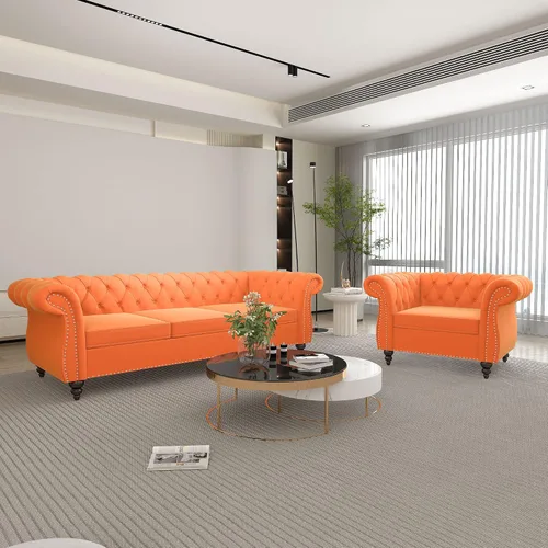 Miniatura 56 de QHITTY Juego de 2 piezas para sala de estar, Sofá Seccional Chesterfield Silla Contemporáneo Tapizado de Terciopelo Loveseat Juego de Sofás