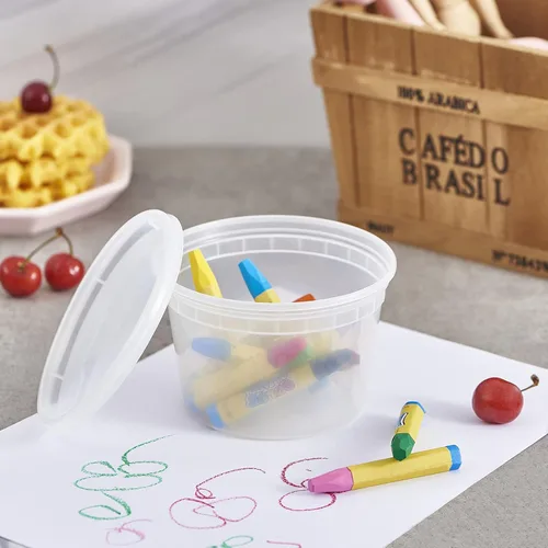 Miniatura 5 de FULING Paquete de 48 recipientes de plástico de 16 onzas con tapas, recipientes desechables para almacenamiento de alimentos, recipientes