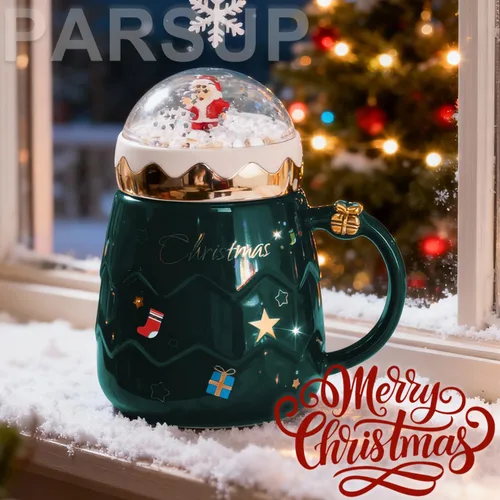 Miniatura 4 de Taza navideña PARSUP, lindas tazas de té de cerámica con tapa de Santa, taza novedosa para leche, café, chocolate caliente, regalo para mujeres