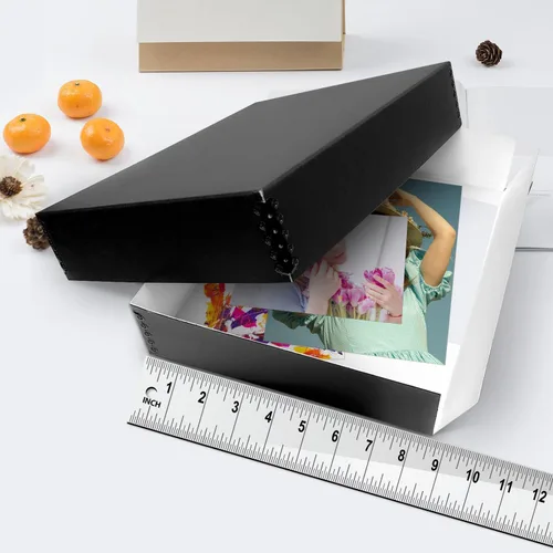 Miniatura 3 de Lineco, Caja de almacenamiento de archivos de museo de 8 x 10, diseño frontal con borde de metal, sin ácidos, protector para fotos, documentos, Negro