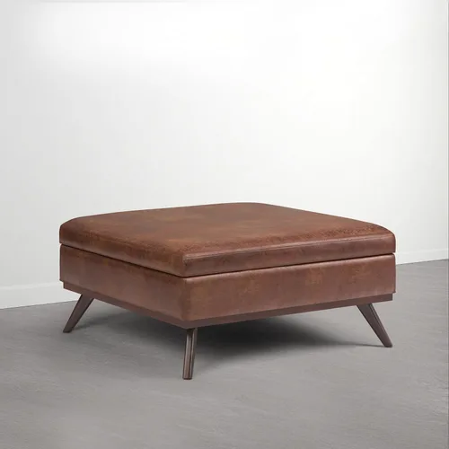 Miniatura 26 de Simpli Home Owen - Mesa auxiliar cuadrada de 91 cm (36 pulgadas) de ancho, otomana de almacenamiento con tapa superior, reposapiés tapizado en cuero