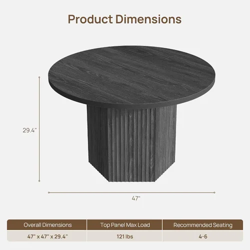 Miniatura 3 de SICOTAS Mesa de comedor redonda para 4, 6 personas, 47 pulgadas, mesa de comedor moderna circular de madera con base resistente para comedor