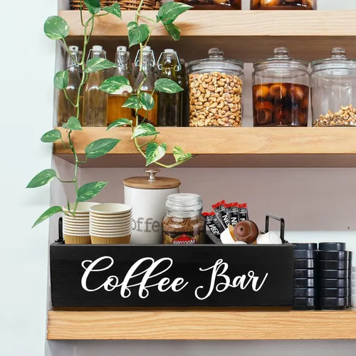 Miniatura 6 de MINCORD Organizador de Estación de Café Soporte de Barra de Café de Madera Accesorios para Encimera, Cesta de Almacenamiento de Cápsulas Kcup