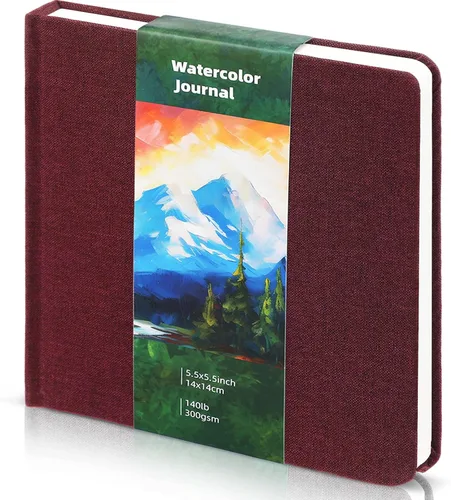 Miniatura 23 de Dispowreath Cuaderno de bocetos de acuarela de 5.5 x 5.5 pulgadas, cuaderno cuadrado de acuarela, prensa en frío, papel de algodón de 140 libras