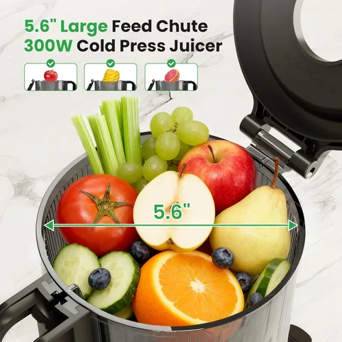 Miniatura 2 de Kismile Exprimidor de prensa en frío, máquina exprimidora de canal de alimentación de 5.6 pulgadas de ancho, exprimidor de masticación lenta de 300