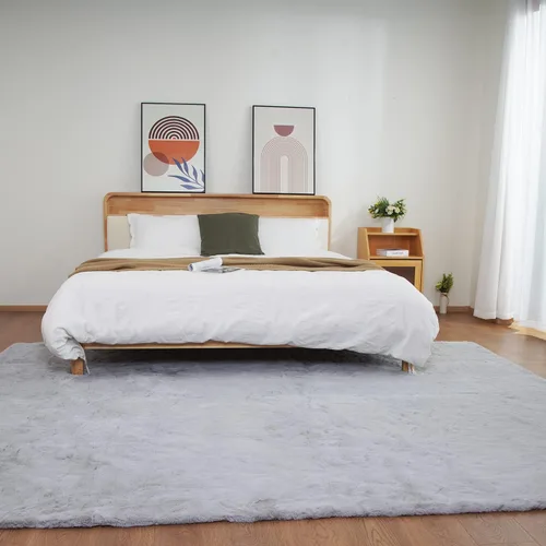Miniatura 73 de Ghouse Alfombra ultrasuave de pelo sintético de conejo, alfombras lavables a máquina para dormitorio, alfombras esponjosas para sala de estar, Blanco