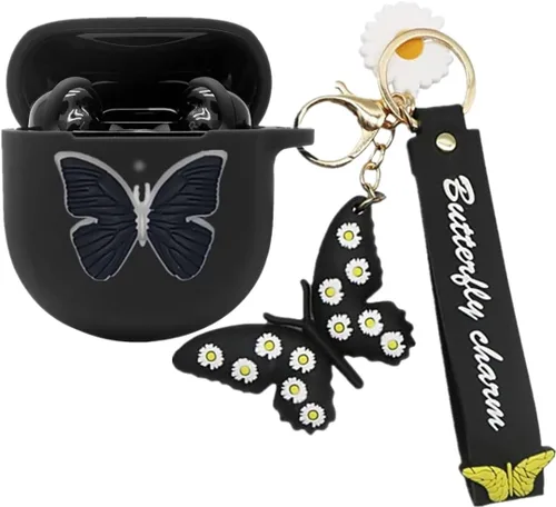 Funda para auriculares Bose QuietComfort II 2022, lindo dije de mariposa de dibujos animados de silicona suave para mujeres, niñas y hombres, Negro