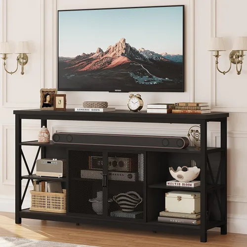 BON AUGURE Tall TV Stand for TVs up to 65 Inch, Industrial Wood Entertainment Center with Storage Cabinet, Modern TV Media Console for Living Room