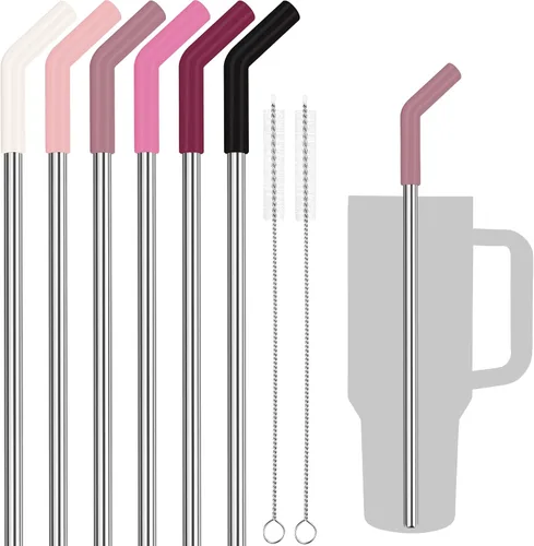 Miniatura 10 de Tomorotec Pajitas de 40 onzas, popote de acero inoxidable de 13 pulgadas con punta extensora de silicona para vaso Stanley Adventure Quencher