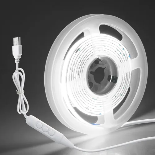 Aclorol Tira de luz LED COB 5V Blanca 6000K Luz de tira LED regulable para TV 1.5M/4.92FT 480LEDs Tira de luces de cinta flexible y cortable con