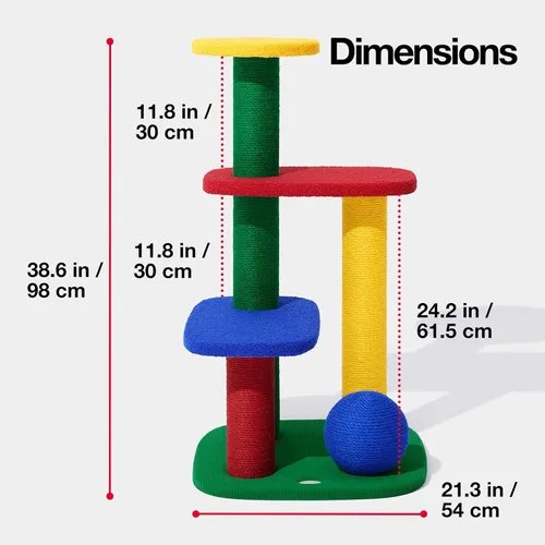 Miniatura 5 de VETRESKA Torre para gatos de varios niveles de 38.6 pulgadas, árbol para gatos con plataforma, postes rascadores de sisal y bola para rascar, centro