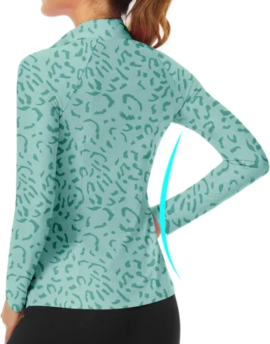 Miniatura 40 de WOWENY Camiseta deportiva de manga larga para mujer, con cremallera de un cuarto, cuello para entrenamiento, camiseta de tenis con estampado