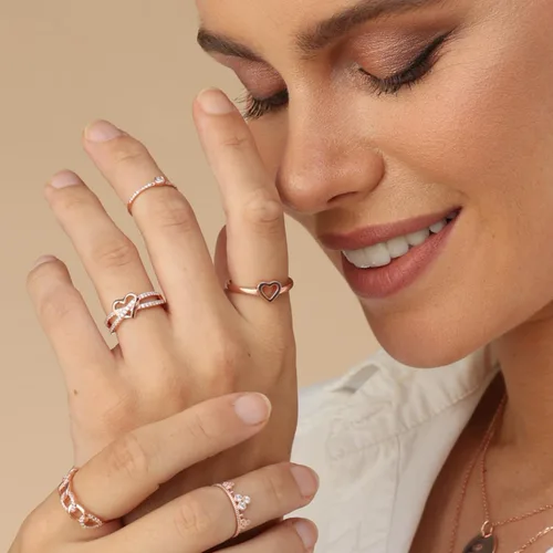 Miniatura 3 de Anillo de corazón abierto de oro de 14 quilates sobre plata de ley Jewel Zone, Plata de ley, oro, oro de 14 quilates