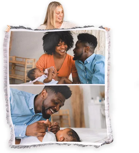 Miniatura 15 de FrameStory Manta personalizada con fotos y texto, totalmente personalizable con tus fotos y mensajes, manta tejida de mezcla de poliéster de algodón