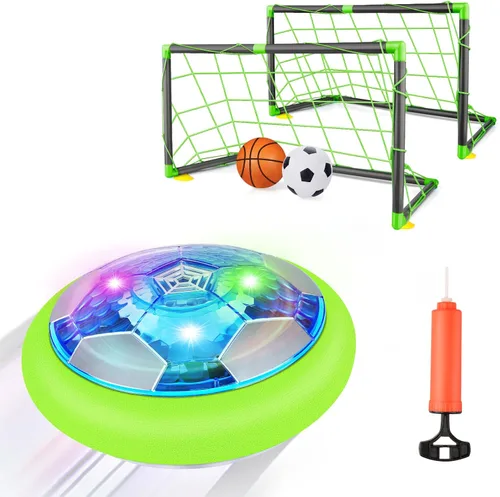 Growsland Balón de Fútbol Flotante con 2 Porterías - Juguete de Fútbol Flotante de Aire Recargable con Luces LED y Parachoques de Espuma, Juegos de