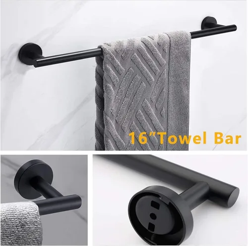 Miniatura 4 de Nolimas Juego de 5 piezas de accesorios de baño negro mate incluido barra de toalla de mano de 16 pulgadas de largo, soporte de papel higiénico, 3