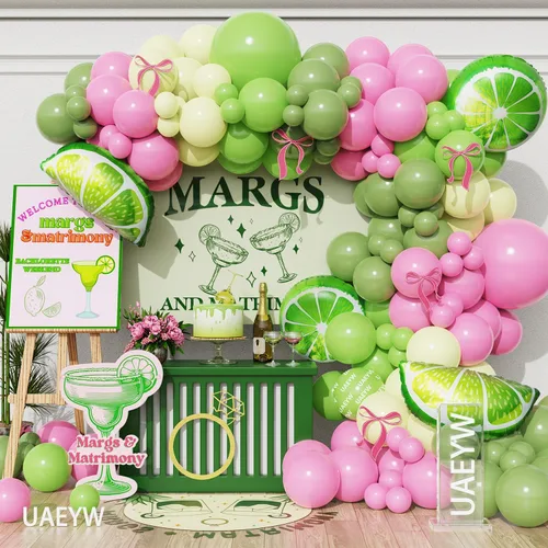 Margs And Matrimony - Decoraciones para despedida de soltera, 148 unidades, color rosa, verde, amarillo, margarita, kit de guirnalda de arco de