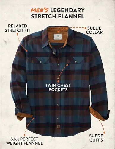 Miniatura 5 de Legendary Whitetails - Camisa de franela para hombre de manga larga con botones, ajuste relajado