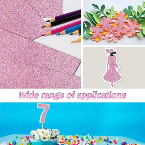 Miniatura 6 de Sukh Papel de Cartulina con Purpurina Rosa - Papel de Cartulina para Manualidades A4 Grueso Colorido para Navidad, San Valentín, Caja de Regalo