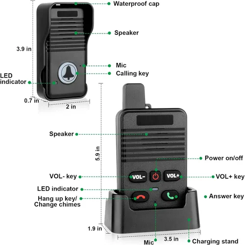 Miniatura 5 de Timbre inalámbrico, timbre inalámbrico impermeable dúplex completo mejorado, rango de 1000 pies, timbre comunicación bidireccional, 8 niveles