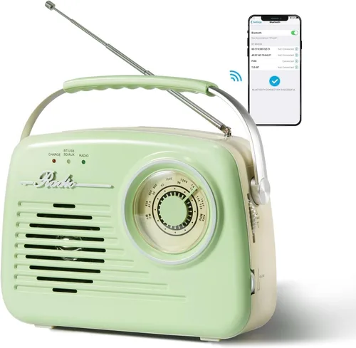 Radios portátil AM FM, altavoz Bluetooth, radio portátil, compatible con tarjeta USB/SD/conector de auriculares para el hogar, al aire libre,