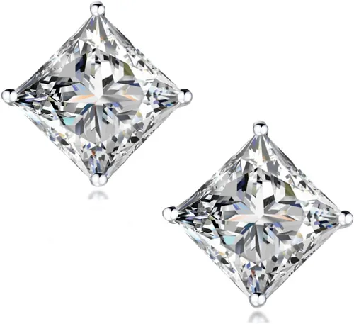 Aretes tipo dormilona chapados en oro de 18 quilates con circonita cúbica de corte princesa para hombres y mujeres