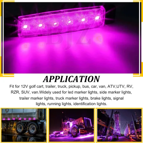 Miniatura 2 de BJZ luces LED para remolque moradas, juego de 6 luces indicadoras laterales, barra de luz de marcación 12 V, 3.8 pulgadas, luz indicadora de señal
