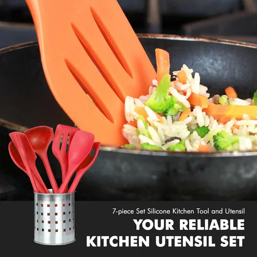 Miniatura 4 de Chef Craft 42077 - Juego de utensilios de cocina de silicona, 7 piezas, color rojo